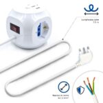 Ewent Ciabatta con 6 prese da tavolo a forma di cubo - 3 prese L/F (Schuko) - 2x USB-A - 1x USB-C - Spina italiana piatta ad angolo - Interruttore On/Off - Cavo da 1,5 m - Colore bianco - immagine 5