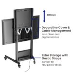 Ewent Supporto da pavimento per TV fino a 100" - Altezza regolabile - Gestione dei cavi - VESA massimo 800x600 - Peso massimo 95 kg - Ruote per lo spostamento - 1038x828x1950 mm - Colore nero opaco - immagine 5