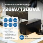 Ewent UPS interattivo 1300VA/720W - 3x Schuko - Cavo di alimentazione - Funzione AVR - Notifica acustica e LED - Protezione elettrica - Batteria sostituibile da 12V / 7Ah - Colore nero - immagine 4