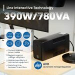 Ewent UPS interattivo 780VA/390W - 2x Schuko - Cavo di alimentazione - Funzione AVR - Notifica acustica e LED - Protezione elettrica - Batteria sostituibile da 12V / 7Ah - Colore nero - immagine 4