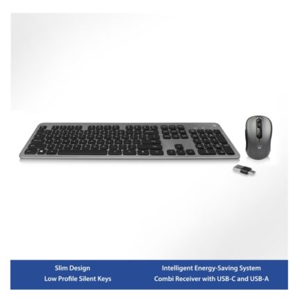 4 Hz - 1600 dpi - QWERTY ES - Batterie AA/AAA incluse - Tasti silenziosi a profilo ribassato - Colore nero/grigio
