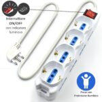Ewent Ciabatta con 12 prese - 8 prese L + 4 prese L/F (Schuko) - Interruttore di accensione - Protezione bambini - Spina italiana piatta ad angolo - Cavo da 3 m - Colore bianco - immagine 3