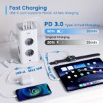 Ewent Ciabatta con 12 prese da tavolo - 8x Schuko 16A - 2x USB-A - 2x USB-C - Interruttore On/Off - Protezione bambini - Forma a torre - Cavo da 2 m - Colore bianco/grigio - immagine 4