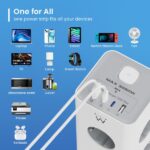Ewent Ciabatta con 12 prese da tavolo - 8x Schuko 16A - 2x USB-A - 2x USB-C - Interruttore On/Off - Protezione bambini - Forma a torre - Cavo da 2 m - Colore bianco/grigio - immagine 5