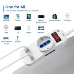 Ewent Ciabatta con 6 prese - 2 prese L + 1 presa L/F (Schuko) - 1x USB-A - 1x USB-C - Spina italiana piatta ad angolo - Interruttore On/Off - Cavo da 1,5 m - Colore bianco - immagine 5