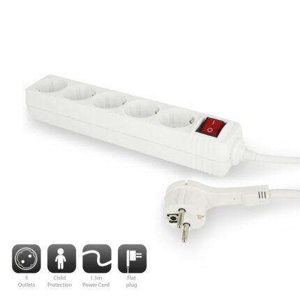 5 m - Spina Schuko piatta ad angolo - Interruttore On/Off - Colore bianco