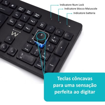 4 Hz - 1000 dpi - Disposizione portoghese QWERTY PT - Batterie AA/AAA incluse - Tasti concavi - Colore nero