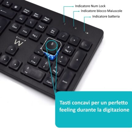 4 Hz - 1000 dpi - Disposizione italiana QWERTY IT - Batterie AA/AAA incluse - Tasti concavi - Colore nero