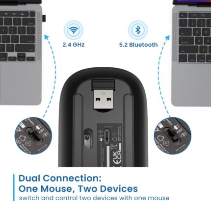 4 GHz - Bluetooth 5.1 - Ricaricabile - Luci RGB - 4 pulsanti - Batteria al litio da 500 mAh - Colore nero