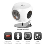 Ewent Presa multipla da tavolo con 6 prese - 3x Schuko 16A - 3x USB-A - Interruttore On/Off - Cavo da 1,5 m - Forma cubica - Colore bianco/grigio - immagine 3