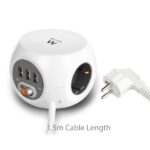 Ewent Presa multipla da tavolo con 6 prese - 3x Schuko 16A - 3x USB-A - Interruttore On/Off - Cavo da 1,5 m - Forma cubica - Colore bianco/grigio - immagine 5