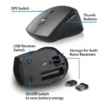 Mouse wireless Ewent - 2400 dpi - Clic silenzioso - Bluetooth 5.1 - Ricevitori USB-A e C da 2,4 GHz - Plug and Play - Colore nero/grigio - immagine 5