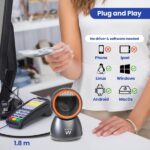 Lettore di codici a barre da tavolo Ewent - 1D 2D QR - Mani libere - Resistente alle cadute - Plug and Play - Colore nero/arancione - immagine 3