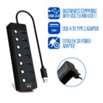 Ewent Hub USB 7 in 1 - Alimentazione esterna - Interruttori individuali - Adattatore USB-C incluso - Cavo da 1,2 m - Colore nero - immagine 3