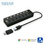 Ewent Hub USB 7 in 1 - Alimentazione esterna - Interruttori individuali - Adattatore USB-C incluso - Cavo da 1,2 m - Colore nero - immagine 4