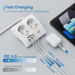 Ewent Ciabatta da tavolo a 5 prese - 2x Schuko 16A - 2x USB-A - 1x USB-C - Interruttore On/Off - Cavo da 1,5 m - Colore bianco - immagine 4