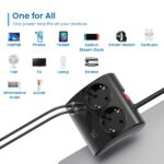 Ewent Ciabatta da tavolo a 5 prese - 2x Schuko 16A - 2x USB-A - 1x USB-C - Interruttore On/Off - Cavo da 1,5 m - Colore nero - immagine 5