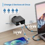 Ewent Caricatore da parete USB-C da 65 W - Power Delivery - USB-A Extra - Cavo da 1,5 m - Protezione elettrica - Colore nero - immagine 3