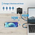 Ewent Caricatore da muro USB-C da 45 W - Power Delivery - USB-A Extra - Cavo da 1,5 m - Protezione elettrica - Colore nero - immagine 3
