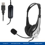 Cuffie stereo USB Ewent - Microfono integrato - Cavo intrecciato in nylon da 2 m - Colore nero/grigio - immagine 3