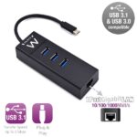 Ewent Hub USB-C 4 in 1 - 3x USB-A - 1x RJ45 - fino a 1000Mbps - Cavo da 15cm - Colore Nero - immagine 2