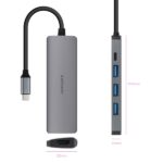 Nanocavo HUB USB-C 5 in 1 - Convertitore USB-C 3.1 a 3 x USB-A 3.0 + USB-C PD 100W + HDMI - Alluminio - 18 cm - Colore grigio - immagine 2