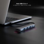 Nanocavo HUB USB-C 5 in 1 - Convertitore USB-C 3.1 a 3 x USB-A 3.0 + USB-C PD 100W + HDMI - Alluminio - 18 cm - Colore grigio - immagine 3