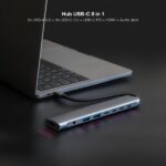 Nanocavo HUB USB-C 8 in 1 - Convertitore USB-C 3.1 a 2 x USB-A 3.0 + 3 x USB-C 3.0 + USB-C PD 100W + HDMI 4K@60Hz + Jack audio 3,5 - Alluminio - 18 cm - Colore grigio - immagine 3