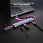 Nanocavo HUB USB-C 8 in 1 - Convertitore USB-C 3.1 a 2 x USB-A 3.0 + 3 x USB-C 3.0 + USB-C PD 100W + HDMI 4K@60Hz + Jack audio 3,5 - Alluminio - 18 cm - Colore grigio - immagine 4