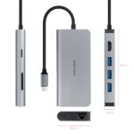 Nanocavo HUB USB-C 8 in 1 - Convertitore USB-C 3.1 a 3 x USB-A 3.0 + USB-C PD 100W + HDMI 4K@60Hz + RJ45 + TF + SD - Alluminio - 18 cm - Colore grigio - immagine 2