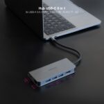 Nanocavo HUB USB-C 8 in 1 - Convertitore USB-C 3.1 a 3 x USB-A 3.0 + USB-C PD 100W + HDMI 4K@60Hz + RJ45 + TF + SD - Alluminio - 18 cm - Colore grigio - immagine 3