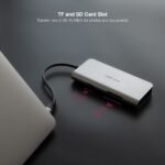 Nanocavo HUB USB-C 8 in 1 - Convertitore USB-C 3.1 a 3 x USB-A 3.0 + USB-C PD 100W + HDMI 4K@60Hz + RJ45 + TF + SD - Alluminio - 18 cm - Colore grigio - immagine 4