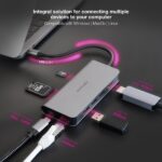 Nanocavo HUB USB-C 8 in 1 - Convertitore USB-C 3.1 a 3 x USB-A 3.0 + USB-C PD 100W + HDMI 4K@60Hz + RJ45 + TF + SD - Alluminio - 18 cm - Colore grigio - immagine 5