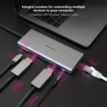 Nanocavo HUB USB-C 12 in 1 - Convertitore USB-C 3.1 a 3 x USB-A 3.2 + 3 x USB-C 3.2 + USB-C PD 100W + 2 x HDMI 4K@60Hz + DP 4K@60Hz + RJ45 + TF + SD + Jack audio 3,5 - Alluminio - 18 cm - Colore grigio - immagine 5