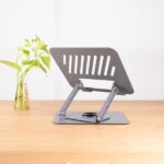 Tooq PH-DAFNE-G Supporto da tavolo per laptop - Da 11" a 17" - Acciaio - Rotazione 360° - Pieghevole e portatile - Stabile e antiscivolo - Regolabile - Colore grigio scuro - immagine 4