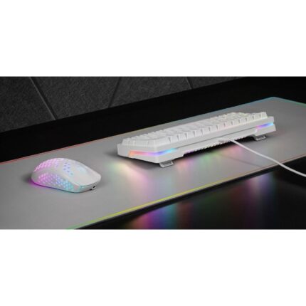 Mars Gaming MKMINIPRO Tastiera compatta ibrida H-Mech - Switch SKN giallo - Disposizione francese AZERTY FR - Illuminazione RGB Chroma - 300x114x42 mm - Colore bianco