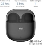 ZTE Buds 2 Auricolari True Wireless - Bluetooth 5.3 - 25 ore di autonomia - Resistenza IPX4 - Colore nero - immagine 3