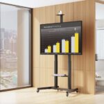 Aisens Supporto da pavimento ECO con ruote e manovella - Vassoio per DVD e supporto per videocamera per monitor/TV - Fino a 120 kg - Da 60 a 100 pollici - Colore nero - immagine 5