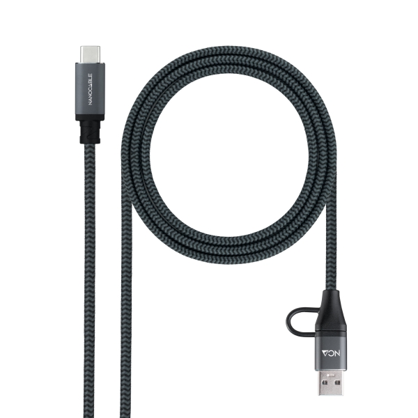 Nanocavo Cavo USB 3.2 Gen2x2 5A/100W - USB-C + USB-A/M a USB-C/M - 1 m - Colore grigio Nanocavo Cavo USB 3.2 Gen2x2 5A/100W - USB-C + USB-A/M a USB-C/M - 1 m - Colore grigio