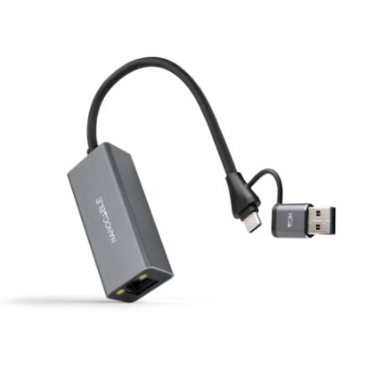 Nanocavo Adattatore di rete USB-C + USB-A/M 3.0 a Ethernet Gigabit 10/100/1000 Mbps - 15 cm - Colore grigio