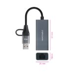 Nanocavo Adattatore di rete USB-C + USB-A/M 3.0 a Ethernet Gigabit 10/100/1000 Mbps - 15 cm - Colore grigio - immagine 2
