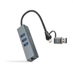 Nanocavo Adattatore di rete USB-C + USB-A/M 3.0 a Ethernet Gigabit 10/100/1000 Mbps + Hub 3xUSB-A 3.0 - 15 cm - Colore grigio