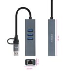 Nanocavo Adattatore di rete USB-C + USB-A/M 3.0 a Ethernet Gigabit 10/100/1000 Mbps + Hub 3xUSB-A 3.0 - 15 cm - Colore grigio - immagine 2