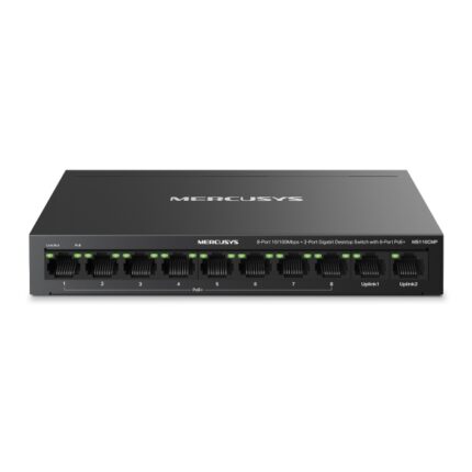 Mercusys MS110CMP Switch 10 porte RJ45 - 8 porte 10/100Mbps PoE+ - 2 porte Gigabit - Portata fino a 250 metri - Colore nero