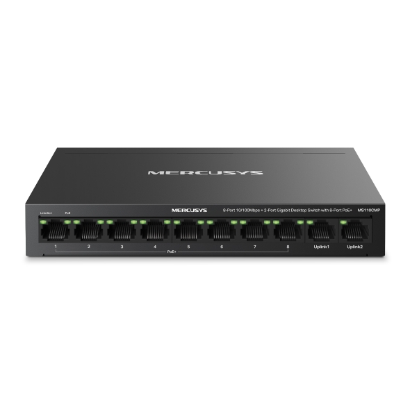 Mercusys MS110CMP Switch 10 porte RJ45 - 8 porte 10/100Mbps PoE+ - 2 porte Gigabit - Portata fino a 250 metri - Colore nero Mercusys MS110CMP Switch 10 porte RJ45 - 8 porte 10/100Mbps PoE+ - 2 porte Gigabit - Portata fino a 250 metri - Colore nero