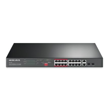 Mercusys MS118CP Switch 18 porte RJ45 - 16 porte 10/100Mbps PoE+ - 2 porte Gigabit - Portata fino a 250 metri - Colore nero