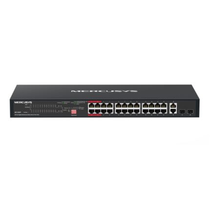 Mercusys MS128GP Switch 28 porte Gigabit RJ45 10/100/1000Mbps - 24 porte PoE+ - Plug & Play - Montaggio su scrivania o rack - Colore nero