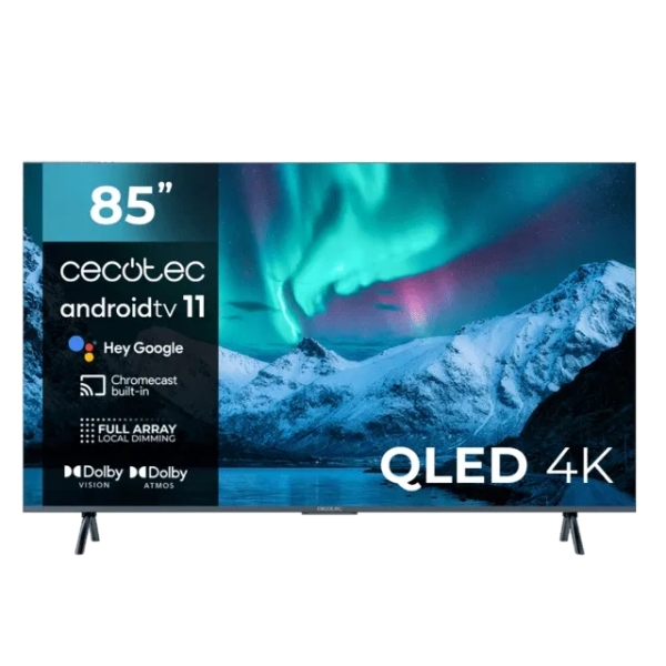 Cecotec V3+ Series VQU30085+ Smart TV da 85" QLED 4K UHD HDR - 120Hz - USB PVR - Processore Cortex A55 - Audio Dolby - WiFi - Android TV 11 - HDMI 2.1 - Chromecast - Bluetooth - Vesa - Colore Nero Cecotec V3+ Series VQU30085+ Smart TV da 85" QLED 4K UHD HDR - 120Hz - USB PVR - Processore Cortex A55 - Audio Dolby - WiFi - Android TV 11 - HDMI 2.1 - Chromecast - Bluetooth - Vesa - Colore Nero