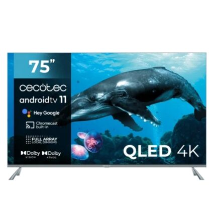 Cecotec V3+ Series VQU30075+ Smart TV da 75" QLED 4K UHD HDR - 120Hz - USB PVR - Processore Cortex A55 - Audio Dolby - WiFi - Android TV 11 - HDMI 2.1 - Chromecast - Bluetooth - Vesa - Colore Nero