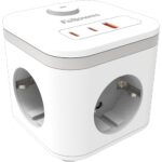 Fellowes Cubo Multipresa da tavolo con 3 prese 230V + 2x USB-C 20W max. - 1x USB-A 18W max. - Cavo da 2 m - Interruttore On/Off - Colore bianco